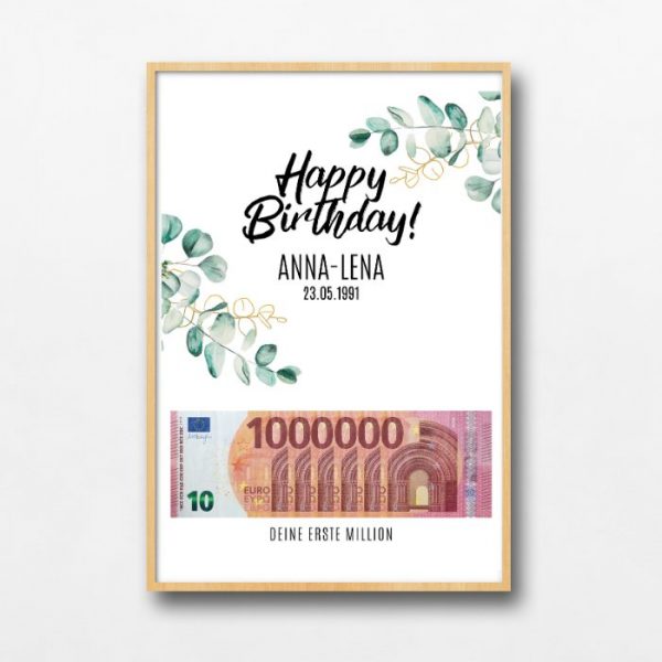 Geldgeschenk zum Geburtstag mit dem Text "Deine erste Million" zum ausdrucken und personalisieren.