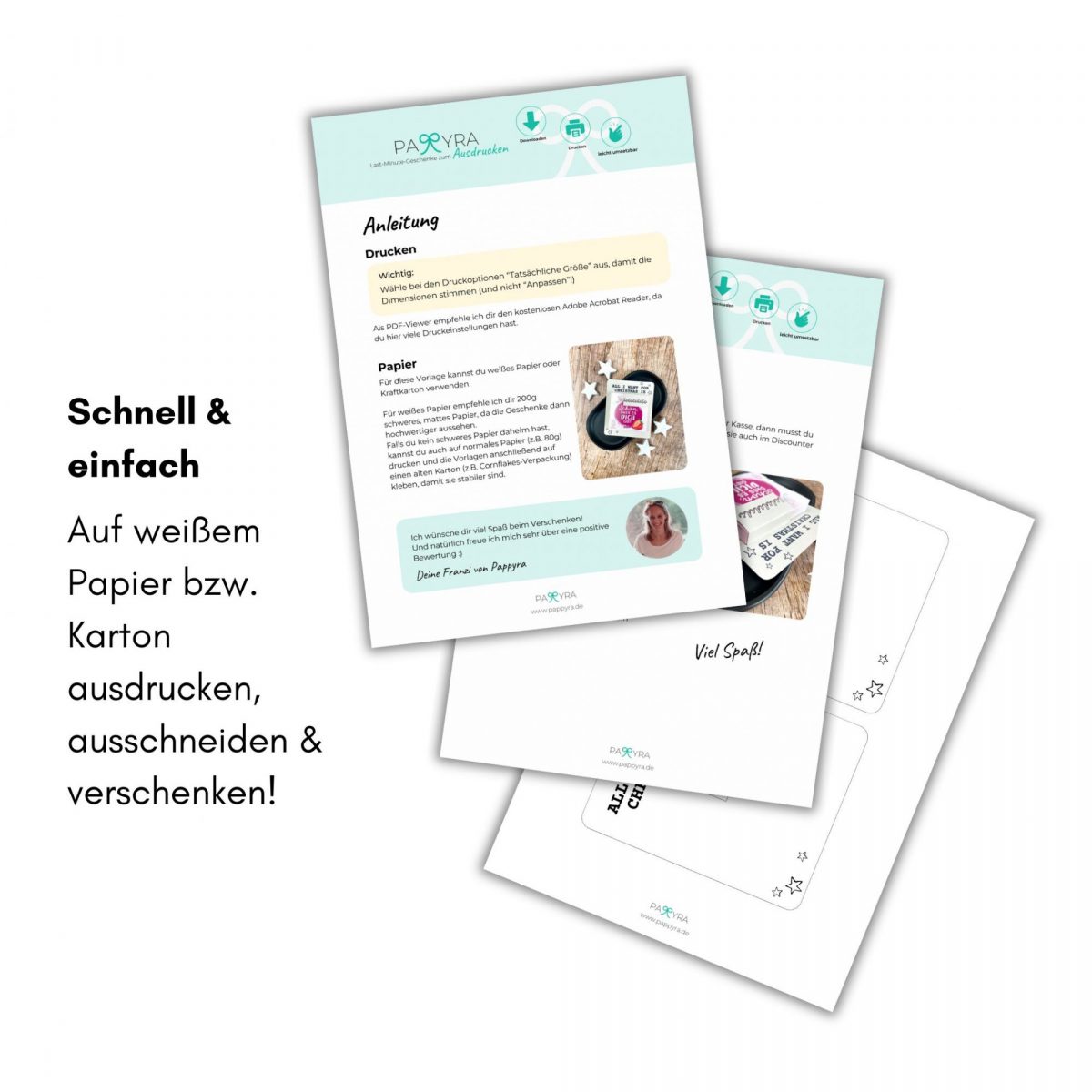 Schnell und einfach. Auf weißem Papier bzw. Karton ausdrucken, ausschneiden und verschenken.