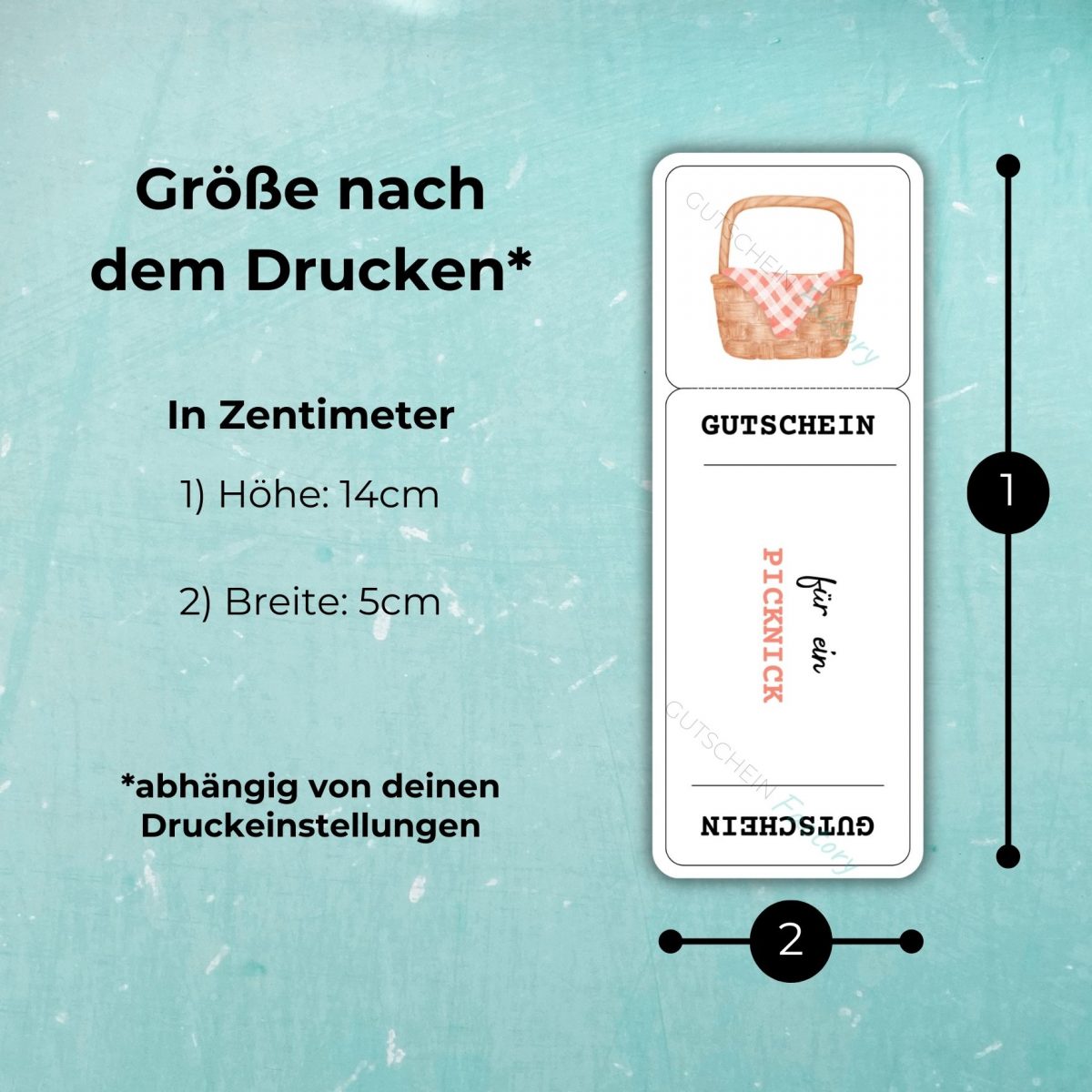 Der Picknickgutschein hat nach dem Drucken die Maße 14cm x 5cm - abhängig von deinen Druckeinstellungen!