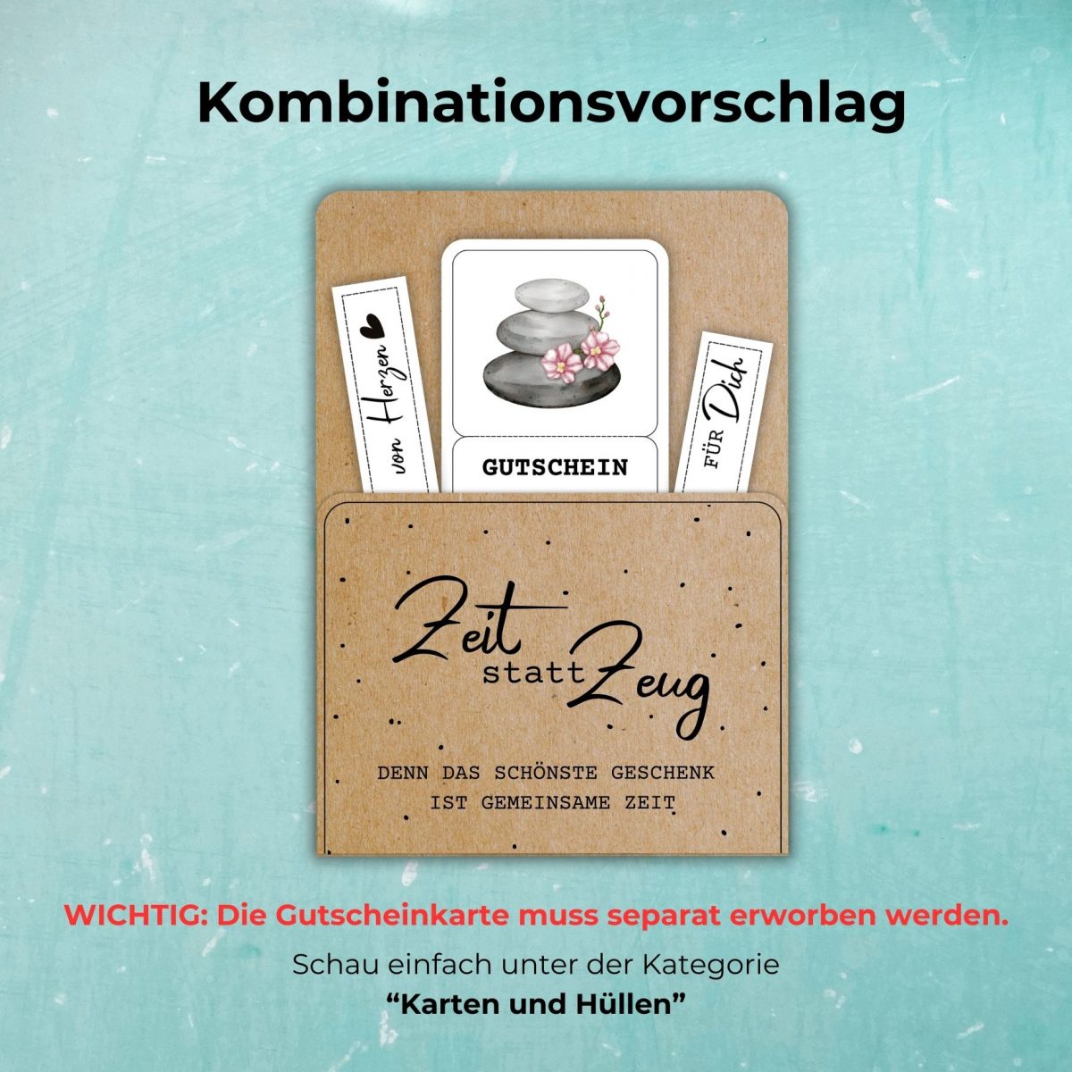 Gutschein Therme zum downloaden. Der Gutschein kann mit einer Gutscheinkarte kombiniert werden, auf der steht "Zeit statt Zeug. Denn das schönste Geschenk ist gemeinsame Zeit."