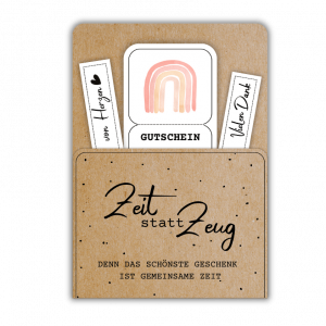 Einfach gemachter DIY Gutschein. Druckvorlage für eine Gutscheinkarte "Zeit statt Zeug"