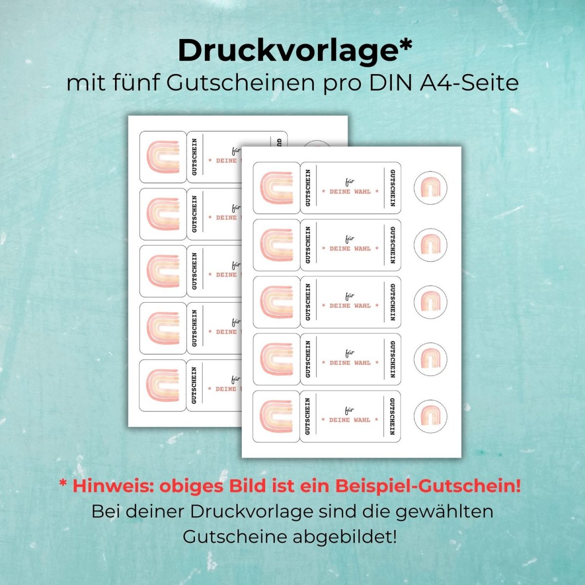 Druckvorlage mit fünf Gutscheinen pro DIN A4-Seite