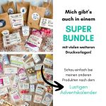 Übersicht mit mehreren Pappyra-Druckvorlagen, darunter Rentiernasen, Yogurette- und Duplo-Karten. Text verweist auf das Super-Bundle mit weiteren Geschenkideen. Perfekt für alle, die zu Weihnachten kleine Wellness- und Auszeitgeschenke verschenken möchten.