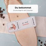 Gutschein Brunchen Druckvorlage als PDF zum Downloaden. Auf dem Brunchen-Gutschein sind verschiedene Frühstücksutensilien im Aquarellstil abgebildet.