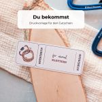 Gutschein Klettern Druckvorlage als PDF zum Downloaden. Auf dem Klettern-Gutschein sind ein Kletterseil und ein Karabiner im Aquarellstil abgebildet.