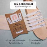 Individuelle Gutscheinverpackung mit persönlicher Note. Die Druckvorlage beinhaltet die Gutscheinhülle oder die Gutscheinkarte und 5 verschiedene Einstecker. Auf ihnen steht „Für Dich, Für Euch, Let it Snow, Ho Ho Ho, nur eine Kleinigkeit“.