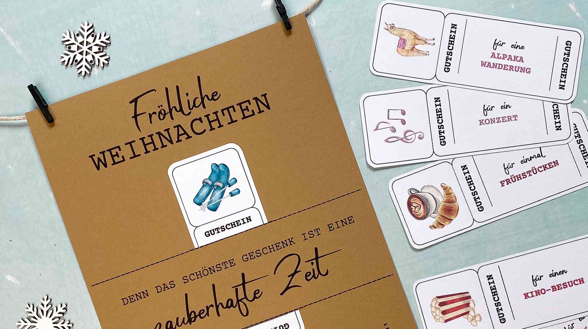 Zeit statt Zeug Gutschein für Weihnachten in einem Poster hübsch verpackt