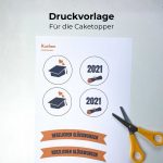 Bogen mit Caketoppern „Herzlichen Glückwunsch“, Doktorhut und Jahreszahl – DIY Druckvorlage für Promotionsfeier, Cupcakes und Kuchen.